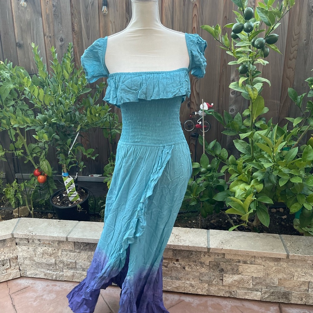 New! - Tiare Hawaii Aqua and Violet Maxi Dress, One Size - Picture 2 of 7
